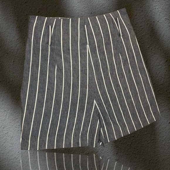 NWOT Theory ‘Wythe Linen Belted High Waist Striped Shorts’ in “Indigo Multi” 2 - Picture 13 of 13